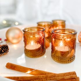 Vintage Amber Glass Tea Light Holder (Set Of 4)