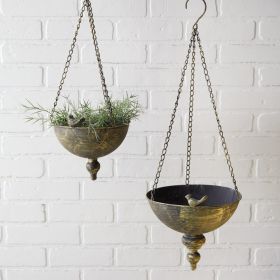 Set Of Two Hanging Metal Finial Planters