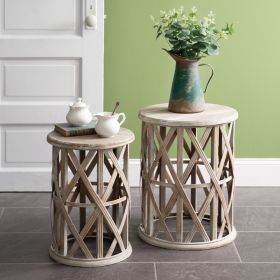 Set Of Two Basket Weave Accent Tables