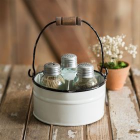 Round Bucket Salt Pepper And Toothpick Caddy - White