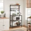 Modern 3-Shelf Black Metal Light Grey Wood Kitchen Baker's Rack Microwave Stand