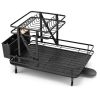 2 Tier Black Metal Foldable Dish Rack with Removable Drip Tray