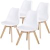 Set of 4 Modern White Shell Dining Chair Upholstered Padded Seat w/ Beechwood  Legs