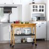 FarmHouse Rolling Kitchen Island 2 Drawers Storage with Butcher Block Rubberwood Top