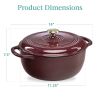 6 Quart Large Maroon Cabernet Red Enamel Cast-Iron Dutch Oven Kitchen Cookware