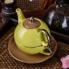 Green Yellow Porcelain Ceramic Teapot Cup Set Dishwasher and Microwave Safe