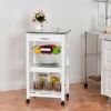 White Kitchen Cart with Storage Drawer and Stainless Steel Top