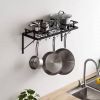 Matte Black Stainless Steel Wall Mounted Pot Rack with 10 Hanging Hooks