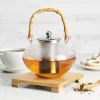 1 Quart Glass Teapot Kettle with Stainless Steel Tea Infuser and Bamboo Handle