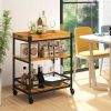 Modern Metal Wood Shelf Kitchen Serving Bar Cart with Removable Top Tray