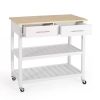 Modern White Kitchen Island Cart with Wood Top 2 Drawers and 2 Bottom Shelves