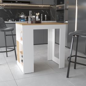 Aurora Kitchen Island with Open Compartment and Cabinet in White and Macadamia