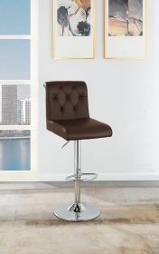 Adjustable Bar stool Gas lift Chair Espresso Faux Leather Tufted Chrome Base Modern Set of 2 Chairs Dining Kitchen