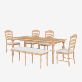 TOPMAX Vintage Traditional 6-Piece 82.7inch Extendable Dining Table Set with 23.6inch Removable Leaf, 50.4inch Upholstered Dining Bench and 4 Chairs f