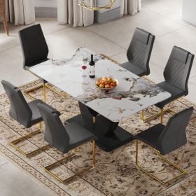 Table and chair set, modern dining table, patterned table top and black MDF leg table, soft and comfortable dining chair, perfect for dinner, meetings