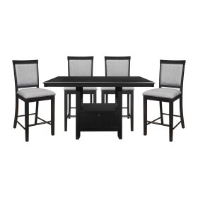 Charcoal Gray Finish 5pc Dining Counter Height Table with Base Storage and 4 Counter Height Chairs Set Casual Style Dining Kitchen Wooden Furniture