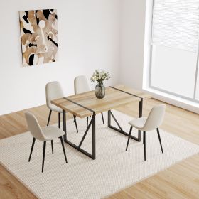 MDF Wood Colour Dining Table and Modern Dining Chairs Set of 4, Mid Century Wooden Kitchen Table Set, Metal Base & Legs