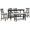 TREXM 6-Piece Counter Height Dining Table Set Table with Shelf 4 Chairs and Bench for Dining Room (Espresso)