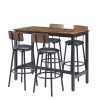 Bar Table Set with 4 Bar stools PU Soft seat with backrest, Rustic Brown, 47.24'' L x 23.62'' W x 35.43'' H