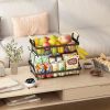 2 Tier Fruit Basket Bowl Farmhouse with Side Hooks for Kitchen Countertop, Detachable Metal Bread Fruit Vegetable Storage Basket Stand Holder with Woo