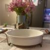 2.75qt Oven-to-Table Stoneware Oval Baking Dish with Cradle Carrier Cream/Clay