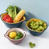 6pcs Household Drain Basket Set; Plastic Double Layered Kitchen Food Strainer Fruits Vegetable Washing Basket; Stackable Drain Bowls For Cleaning Wash