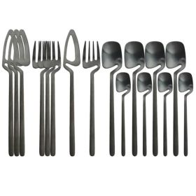 Desserts Soup Coffee Use 16pcs Table Decor Cutlery Sets (Color: Black, type: Flatware Set)