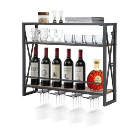 Industrial Wall-Mounted Wine Rack with Holder (Color: Brown, type: Wine rack)