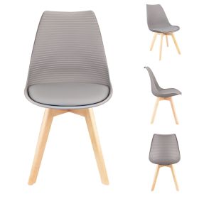 Mid Century Modern Dining Chairs, with Wood Legs, Armless Kitchen Chairs, Shell Lounge Plastic Side Chair with Soft Padded Kitchen, Dining Room (Color: Gray-hw, Quantity: 4)