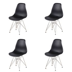 Set of 4 Modern Style Dining Chair, Shell Lounge Plastic Chair for Kitchen, Dining, Bedroom (Color: Black-dd)