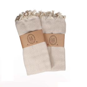 Zigzag Turkish Cotton Kitchen / Hand Towel 2 pack 40x18 in (Color: Beige)