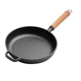 Cast Iron Frying Pan with Wooden Handle(AMZ Shipping) (Pan Diameter: 8.7inch, Color: Black)