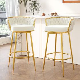 Swivel Counter Height Bar Stools Set of 2,31.5"Bar Height Stools with Hand-Woven Backrest & Gold Metal Legs (Color: as Pic)