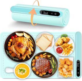 Silicone Electric Roll Up Heating Tray Food Warmers Mat Portable Hot Plates to Keep Food Warm (Color: WM-Seafoam)