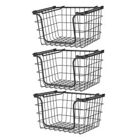 Oceanstar Stackable Metal Wire Storage Basket Set for Pantry, Countertop, Kitchen or Bathroom – Black, Set of 3 (BSL1828: BSL1828)